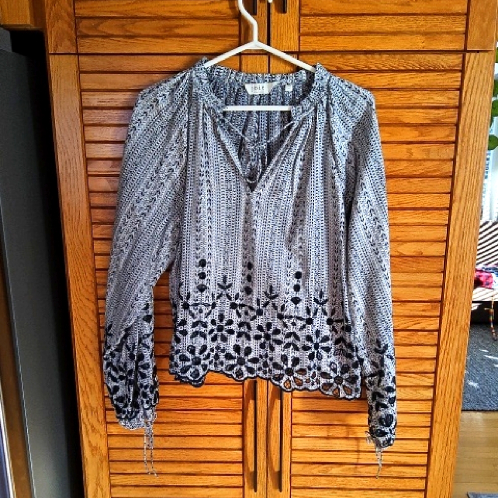 Women's Black and White Embroidered Top